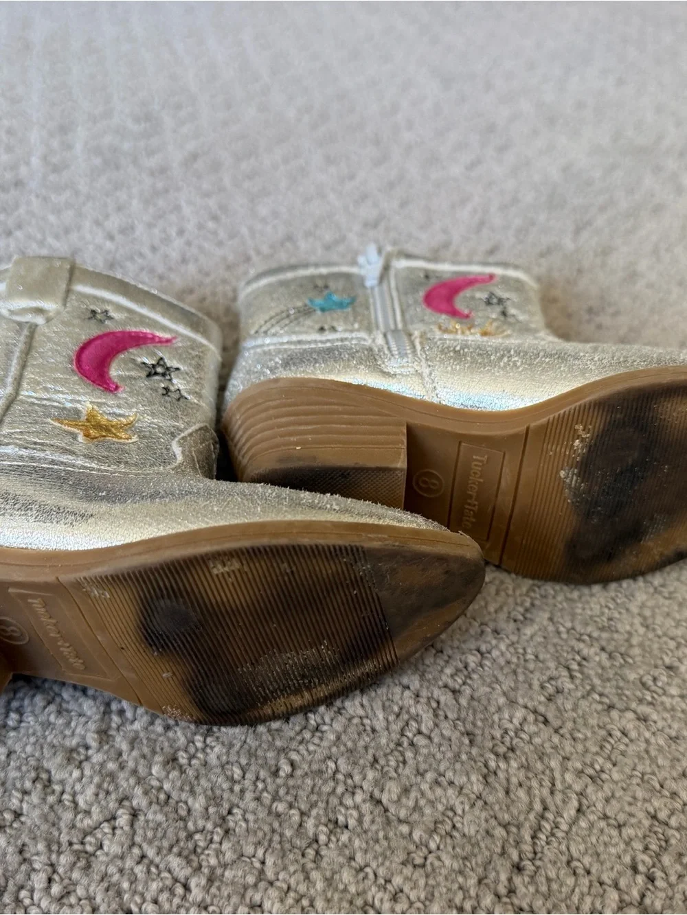 Tucker + Tate Silver Glitter Western Boots with Pink & Gold Stars
